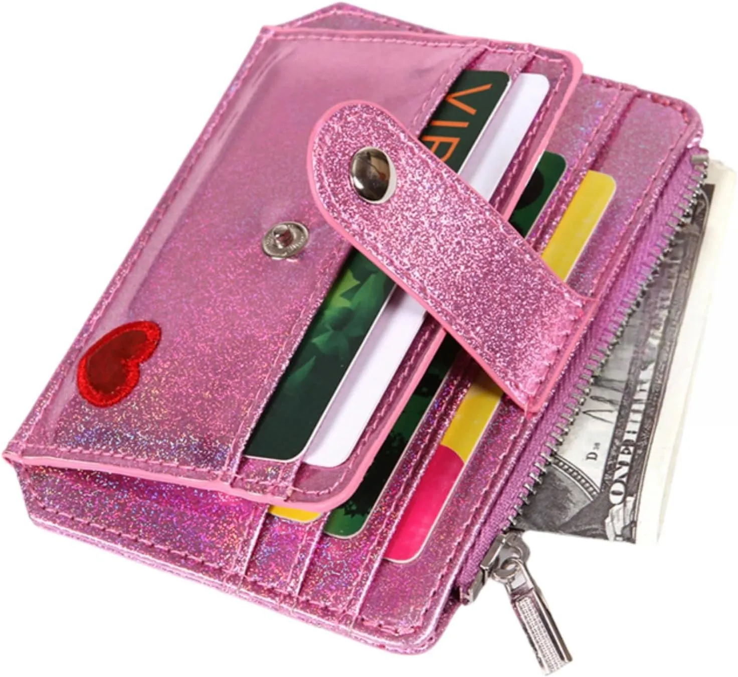 RARITYUS Women Shiny Wallet Holographic Bifold Glitter Leather Small Card Holder Coin Purse Clutch Wallet