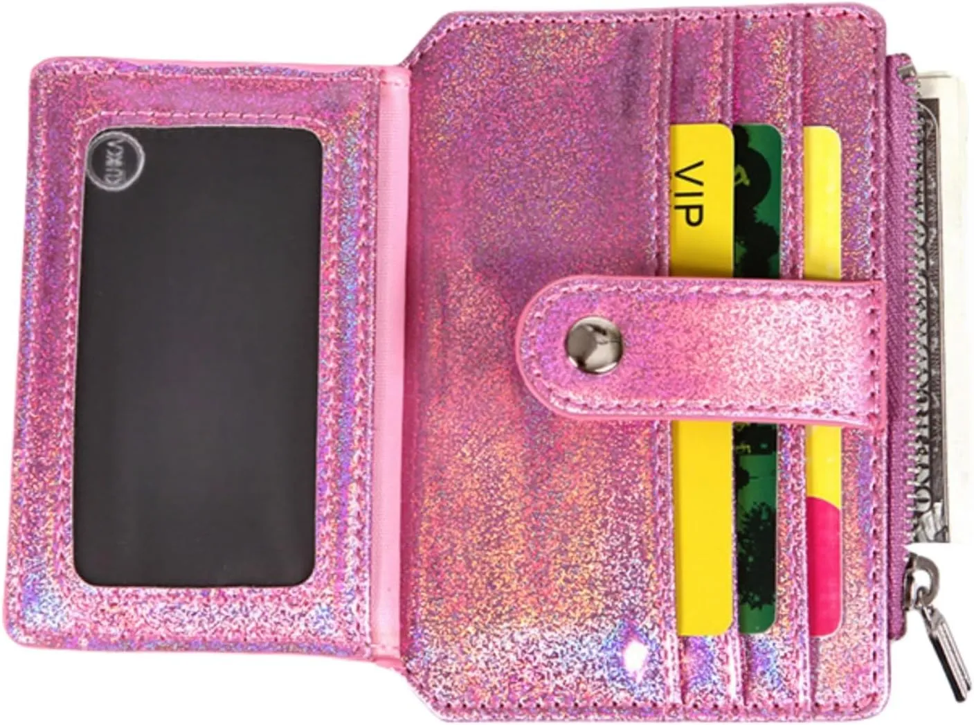 RARITYUS Women Shiny Wallet Holographic Bifold Glitter Leather Small Card Holder Coin Purse Clutch Wallet