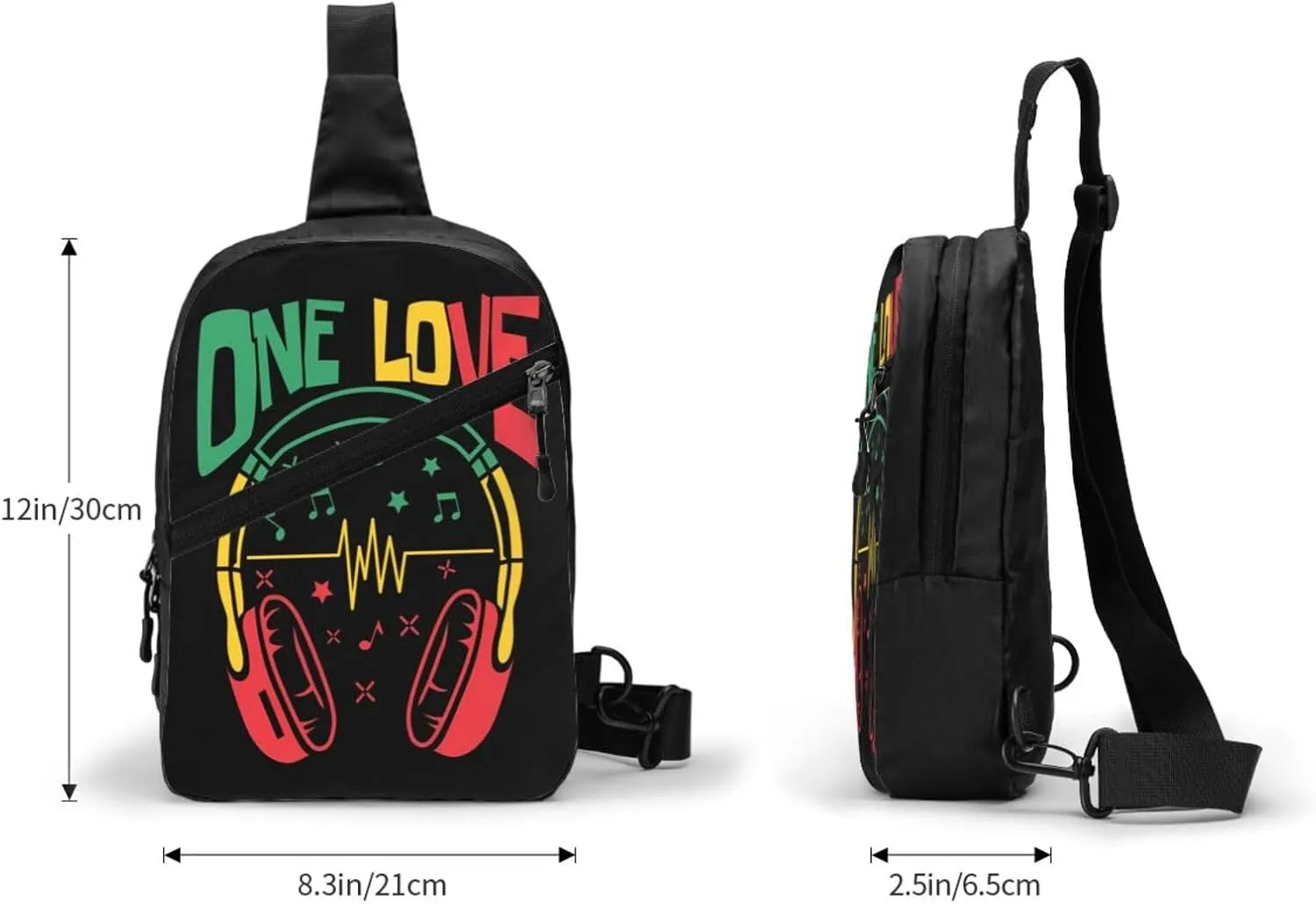 Rasta Reggae Headphones Music Headset Jamaican Portable Sling Bags Packable Crossbody Bag Foldable Sport Daypack Reusable Shoulder Backpack Diagonally Chest Bag for Workout Travel