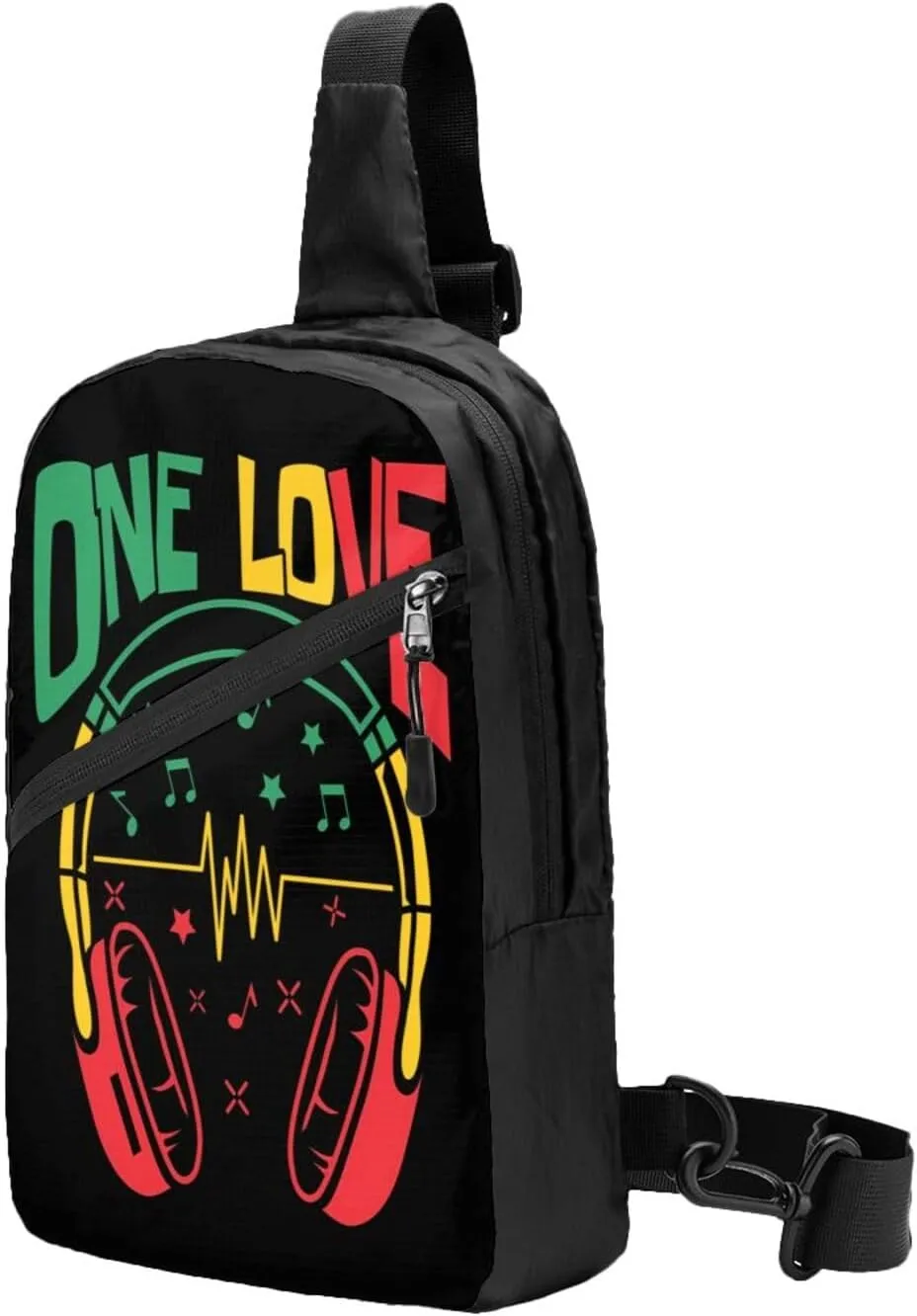 Rasta Reggae Headphones Music Headset Jamaican Portable Sling Bags Packable Crossbody Bag Foldable Sport Daypack Reusable Shoulder Backpack Diagonally Chest Bag for Workout Travel