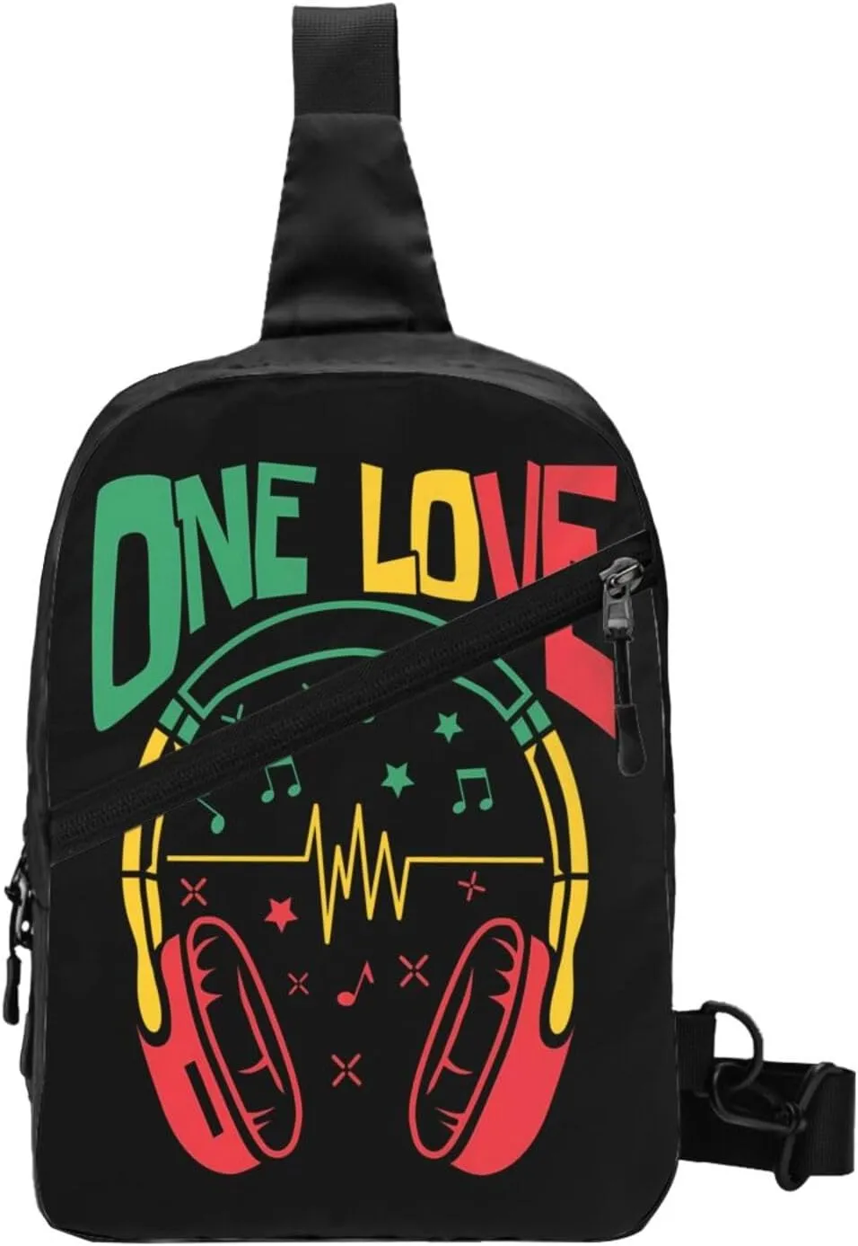 Rasta Reggae Headphones Music Headset Jamaican Portable Sling Bags Packable Crossbody Bag Foldable Sport Daypack Reusable Shoulder Backpack Diagonally Chest Bag for Workout Travel