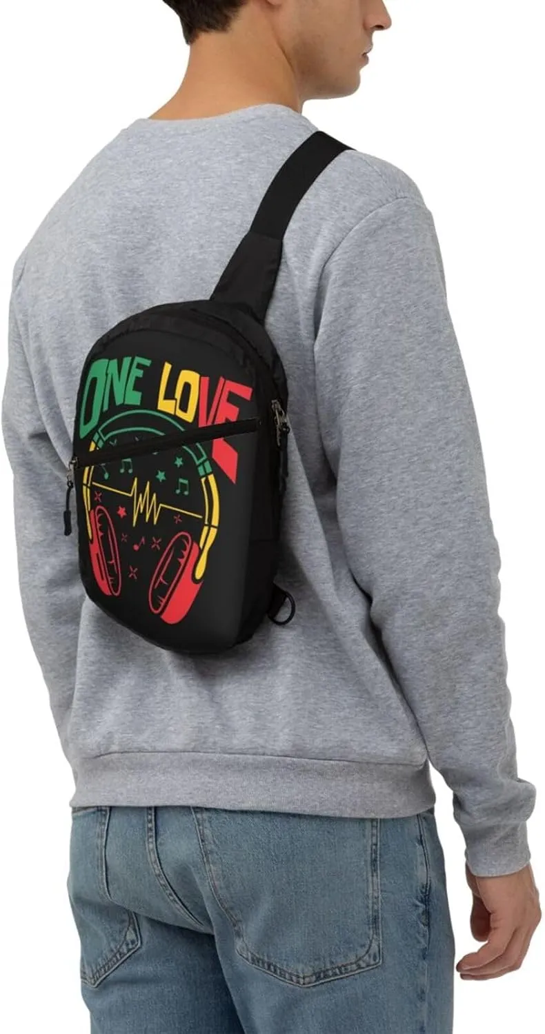 Rasta Reggae Headphones Music Headset Jamaican Portable Sling Bags Packable Crossbody Bag Foldable Sport Daypack Reusable Shoulder Backpack Diagonally Chest Bag for Workout Travel