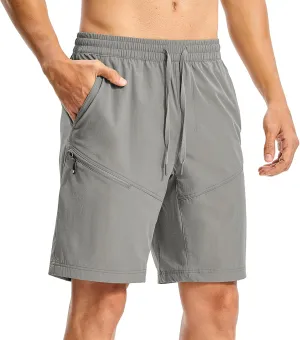 Rdruko Men's Hiking Shorts 9'' Quick Dry Lightweight Work Cargo Outdoor Elastic Waist Shorts with Zipper Pockets