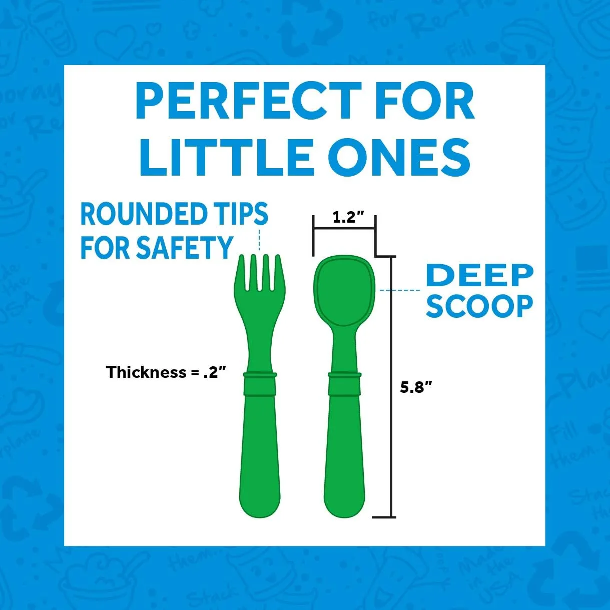 Re-Play 3x3 Divided Toddler Plates and Utensils Set - Toddler Forks and Spoons Set - Dishwasher and Microwave Safe - Made in USA - Under the Sea