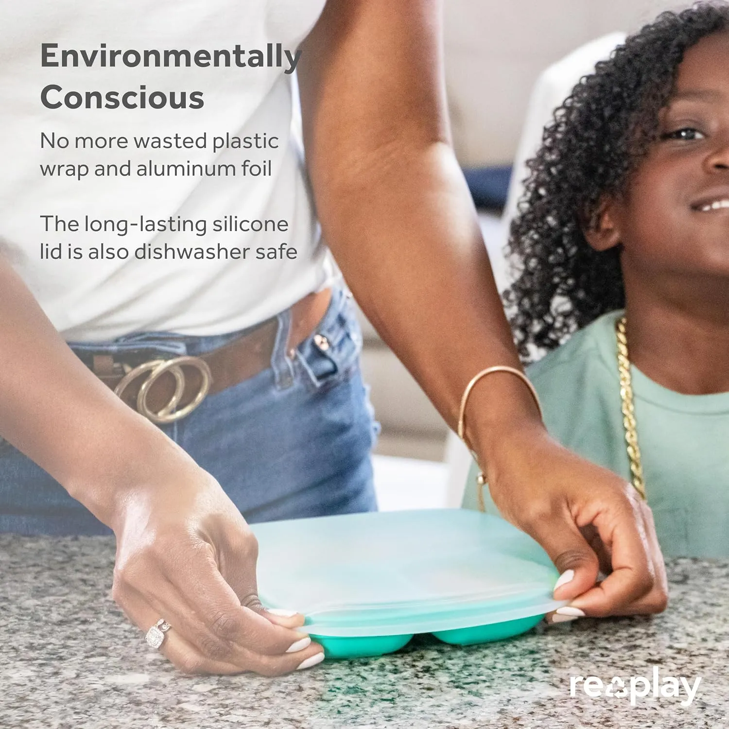 Re-Play Toddler Plates with Dividers & Silicone Lid - Deep-Walled 3 Compartments Divided Plates for Kids - Dishwasher/Microwave Safe - Made in USA - Set of 4-7.37" x 7.37" x 1.25" - Cool Naturals
