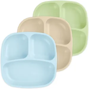 Re-Play Toddler Plates with Dividers - Deep-Walled 3 Compartments Divided Plates for Kids - Dishwasher & Microwave Safe - Made in USA - Set of 3-7.37" x 7.37" x 1.25" - Beach Baby