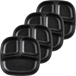 Re-Play Toddler Plates with Dividers - Deep-Walled 3 Compartments Divided Plates for Kids - Dishwasher & Microwave Safe - Made in USA - Set of 4-7.37" x 7.37" x 1.25" - Black