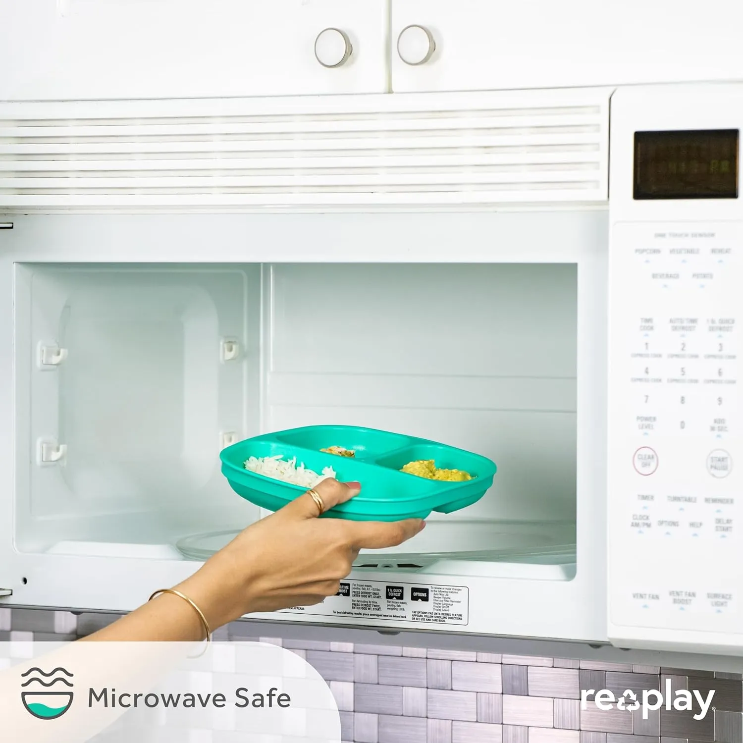 Re-Play Toddler Plates with Dividers - Deep-Walled 3 Compartments Divided Plates for Kids - Dishwasher & Microwave Safe - Made in USA - Set of 4-7.37" x 7.37" x 1.25" - Black