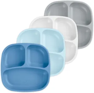 Re-Play Toddler Plates with Dividers - Deep-Walled 3 Compartments Divided Plates for Kids - Dishwasher & Microwave Safe - Made in USA - Set of 4-7.37" x 7.37" x 1.25" - Cool Blue