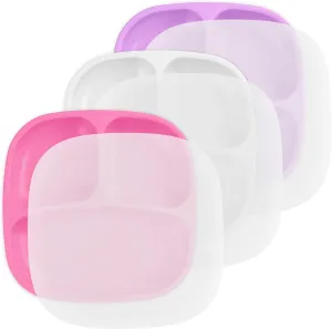 Re-Play Toddler Plates with Dividers - Deep-Walled 3 Compartments Divided Plates for Kids with 3 Lids - Dishwasher & Microwave Safe - Made in USA - Set of 3-7.37" x 7.37" x 1.25" - Berry