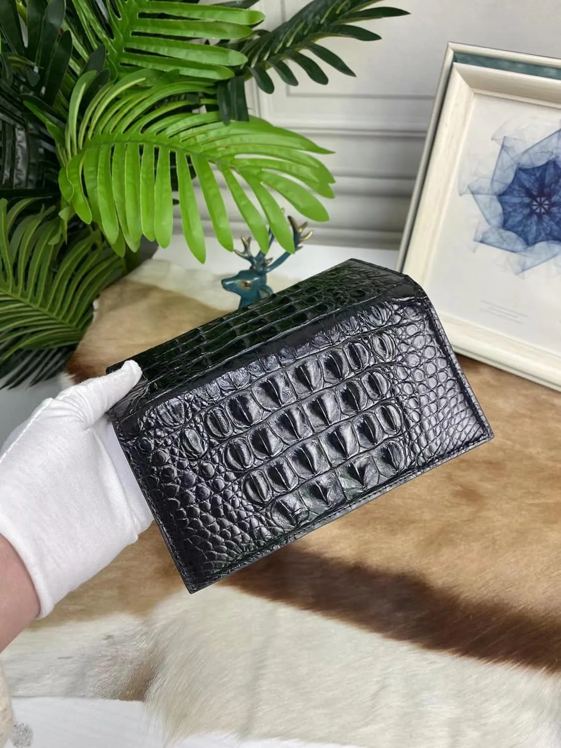 Real Crocodile Leather Wallet for Men Luxury Alligator Skin Men's Long Wallet Genuine Leather Purses Money Bag (Black)