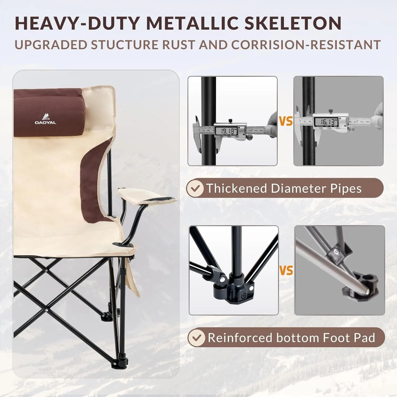 Reclining Camping Chair 4-Position Adjustable, Lightweight Folding Lounge Beach Chair for Adults with Removable Footrest & Headrest, Cup Holder & Storage Pouch for Outdoor(330lbs Capacity), Beige