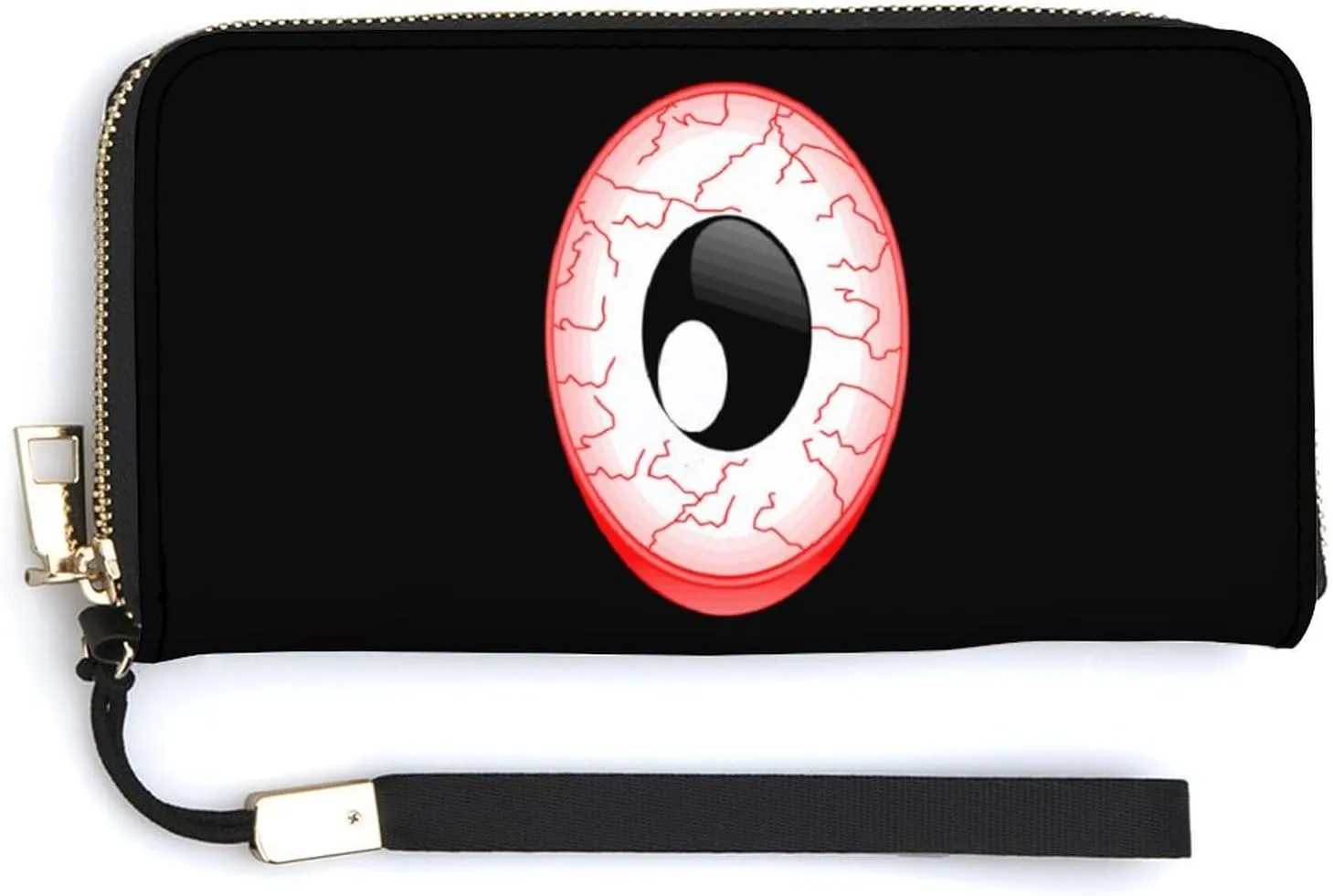 Red Eyeball Leather Wallet Fashion Bifold Purse Long Pouch with Wrist Strap for Men Women