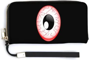 Red Eyeball Leather Wallet Fashion Bifold Purse Long Pouch with Wrist Strap for Men Women