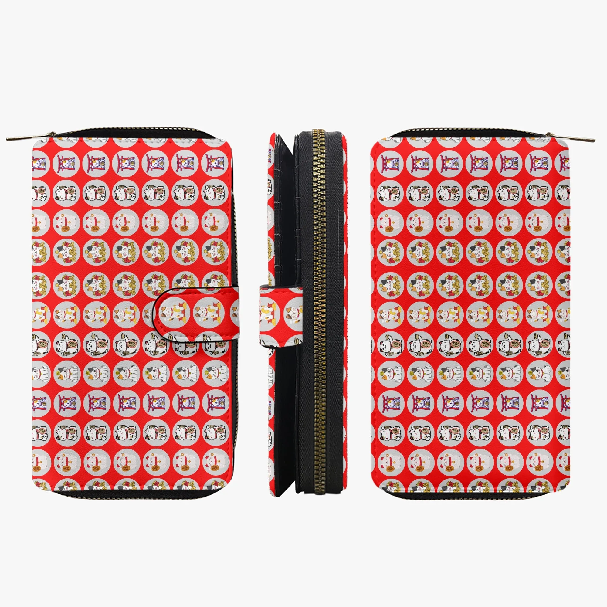Red Fengshui Lucky Cat Long Flap Wallet
