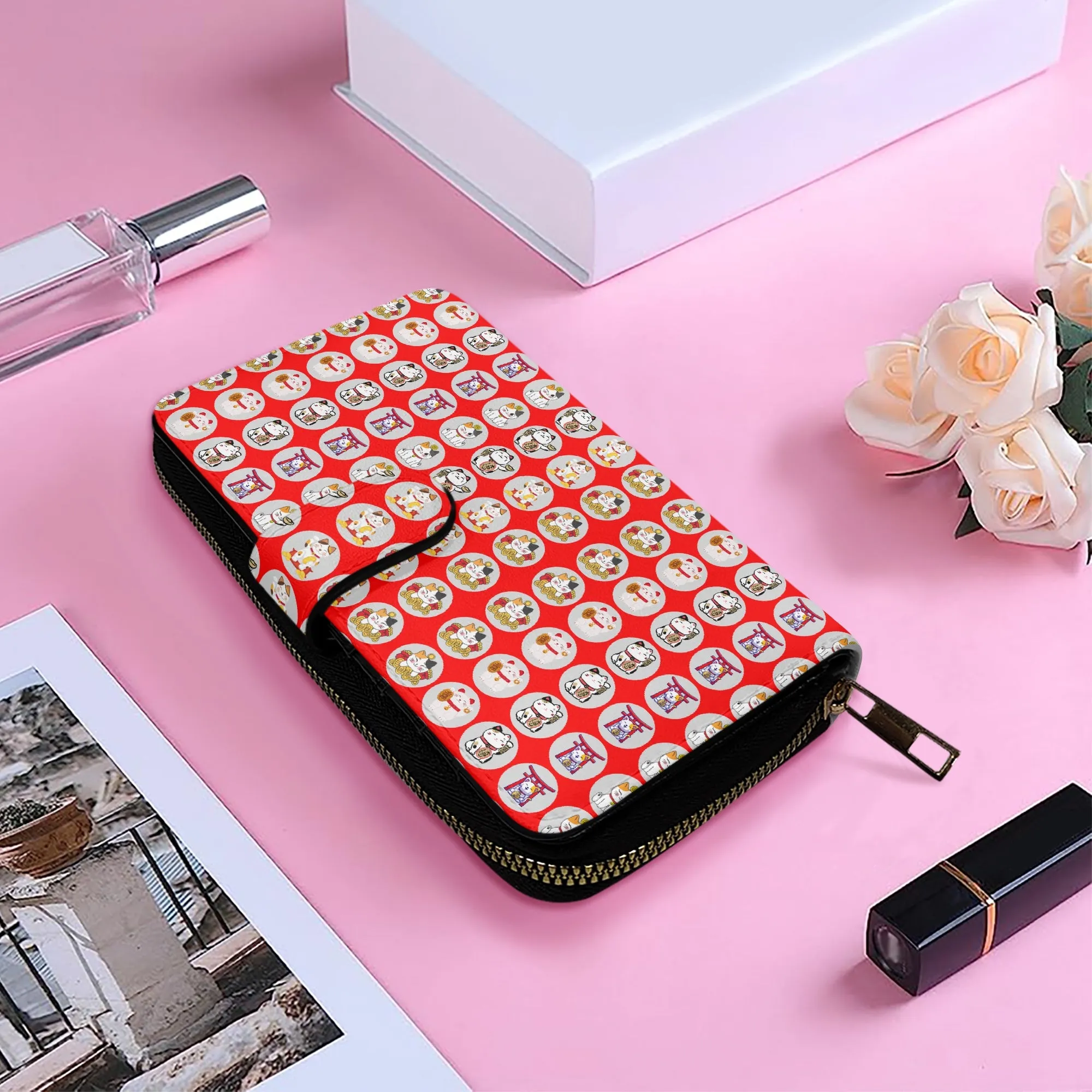 Red Fengshui Lucky Cat Long Flap Wallet