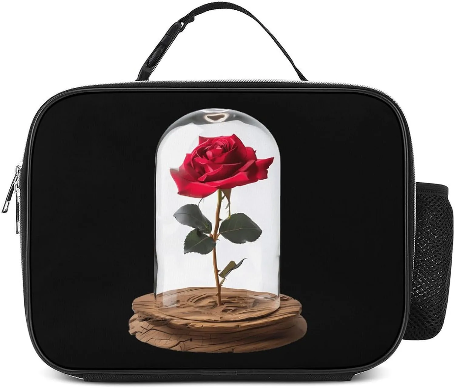 Red Rose Glass Dome Travel Lunch Box Reusable Food Bag Portable Insulated Cooler Bags Funny Storage Bag for Work Picnic