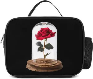 Red Rose Glass Dome Travel Lunch Box Reusable Food Bag Portable Insulated Cooler Bags Funny Storage Bag for Work Picnic