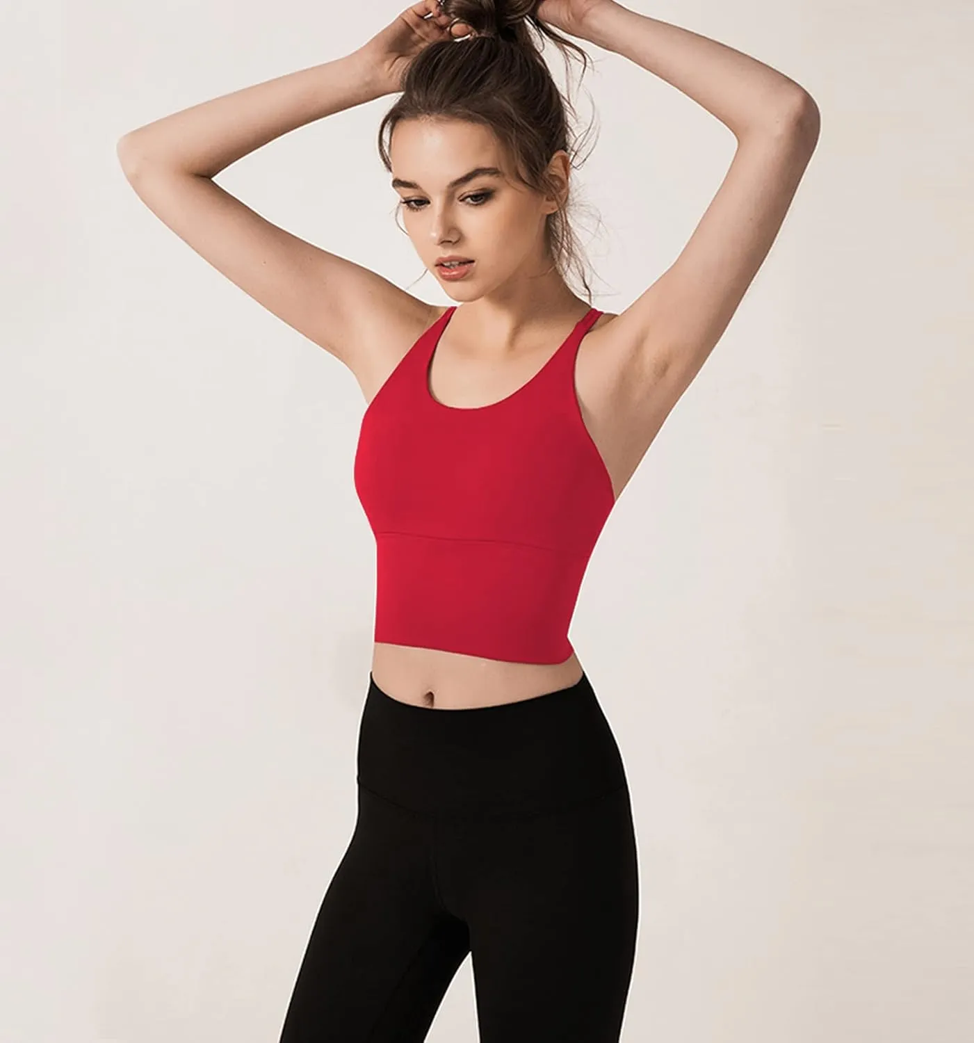 Redqenting Longline Sports Bra for Women with Removable Padded,Sexy Criss Cross Back Strappy Yoga Bras Workout Tank Tops