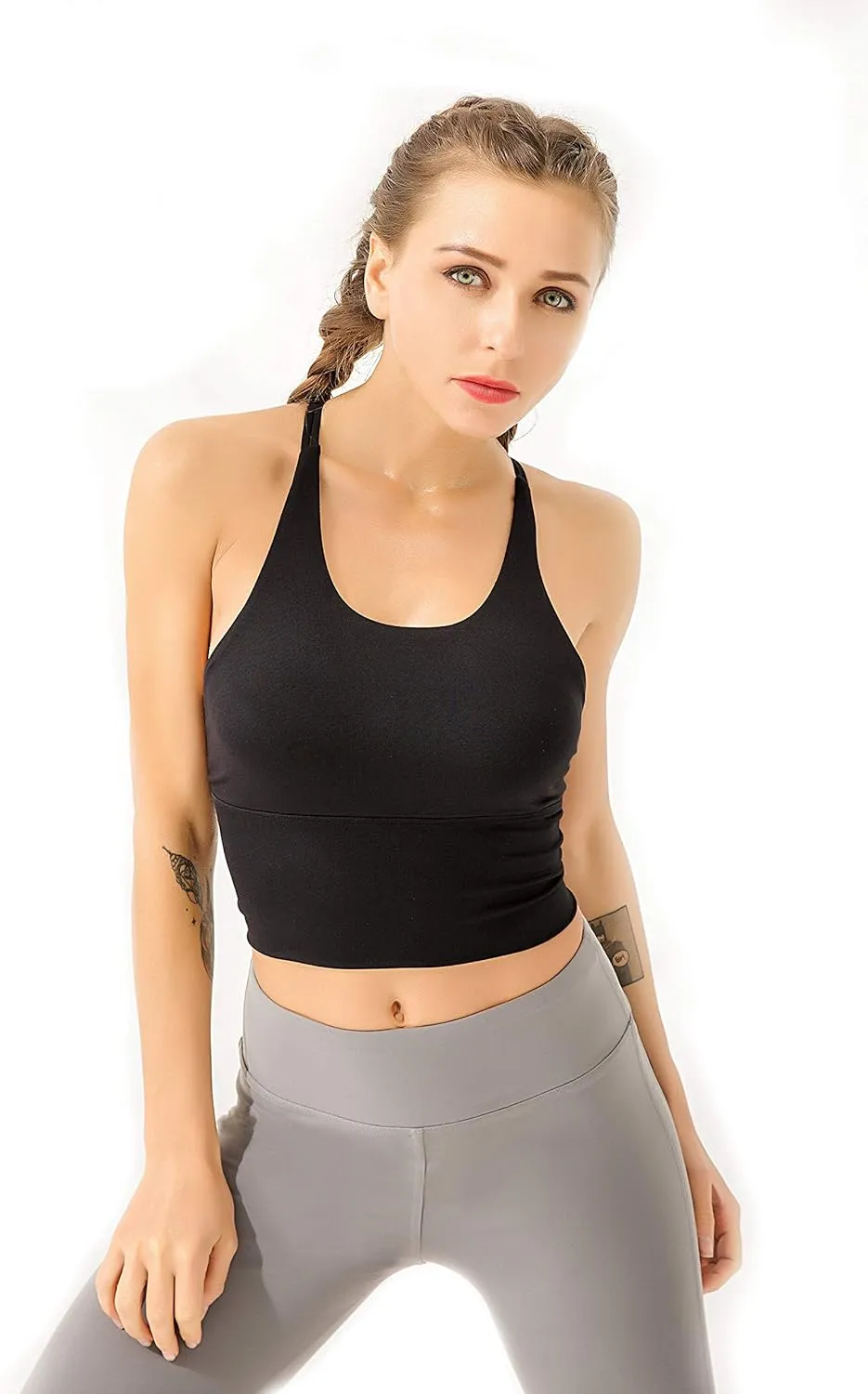 Redqenting Longline Sports Bra for Women with Removable Padded,Sexy Criss Cross Back Strappy Yoga Bras Workout Tank Tops