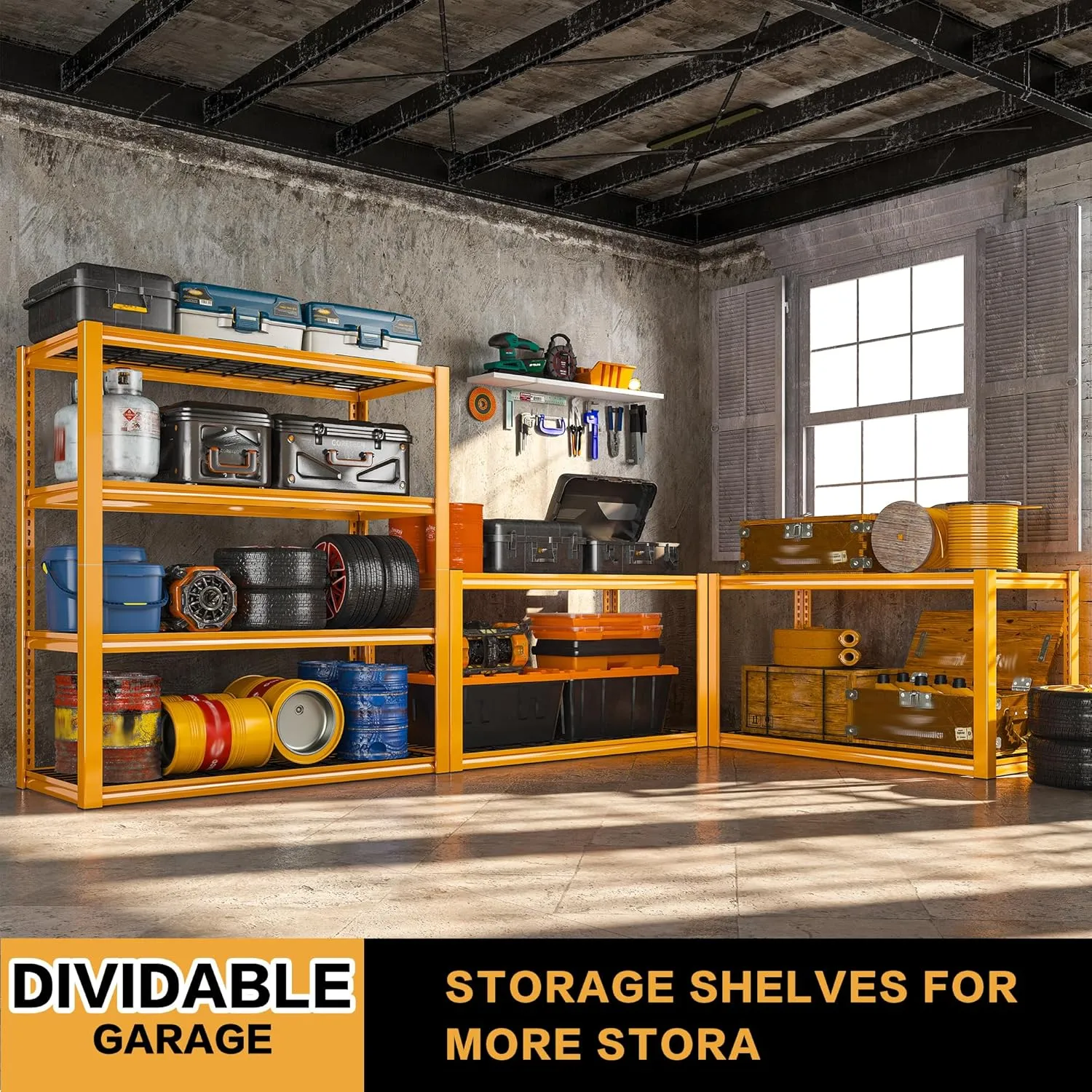 REIBII 40" W Garage Shelving 2240 LBS Storage Shelves Adjustable Heavy Duty Shelving 4 Tier Metal Shelves for Storage 59.5" H Metal Shelf for Pantry Basement Warehouse 40" W × 19.5" D × 59.5" H