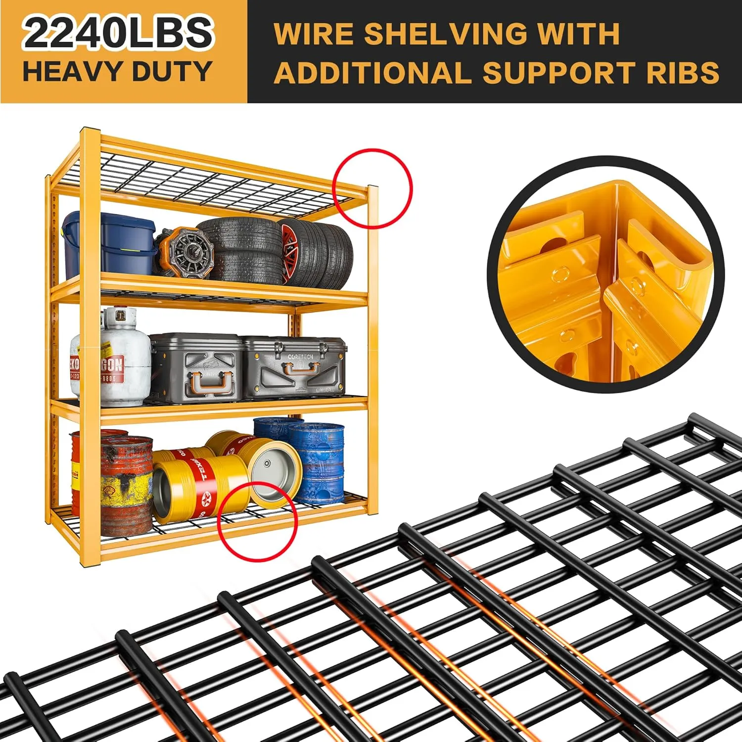 REIBII 40" W Garage Shelving 2240 LBS Storage Shelves Adjustable Heavy Duty Shelving 4 Tier Metal Shelves for Storage 59.5" H Metal Shelf for Pantry Basement Warehouse 40" W × 19.5" D × 59.5" H