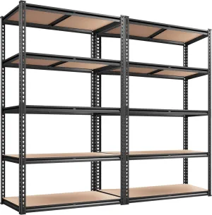 REIBII 5-Tier Heavy Duty Adjustable Metal Shelving Unit, 72" H x 35.55" W x 16" D, 2020LBS Capacity, Garage, Pantry, Closet, Industrial Style