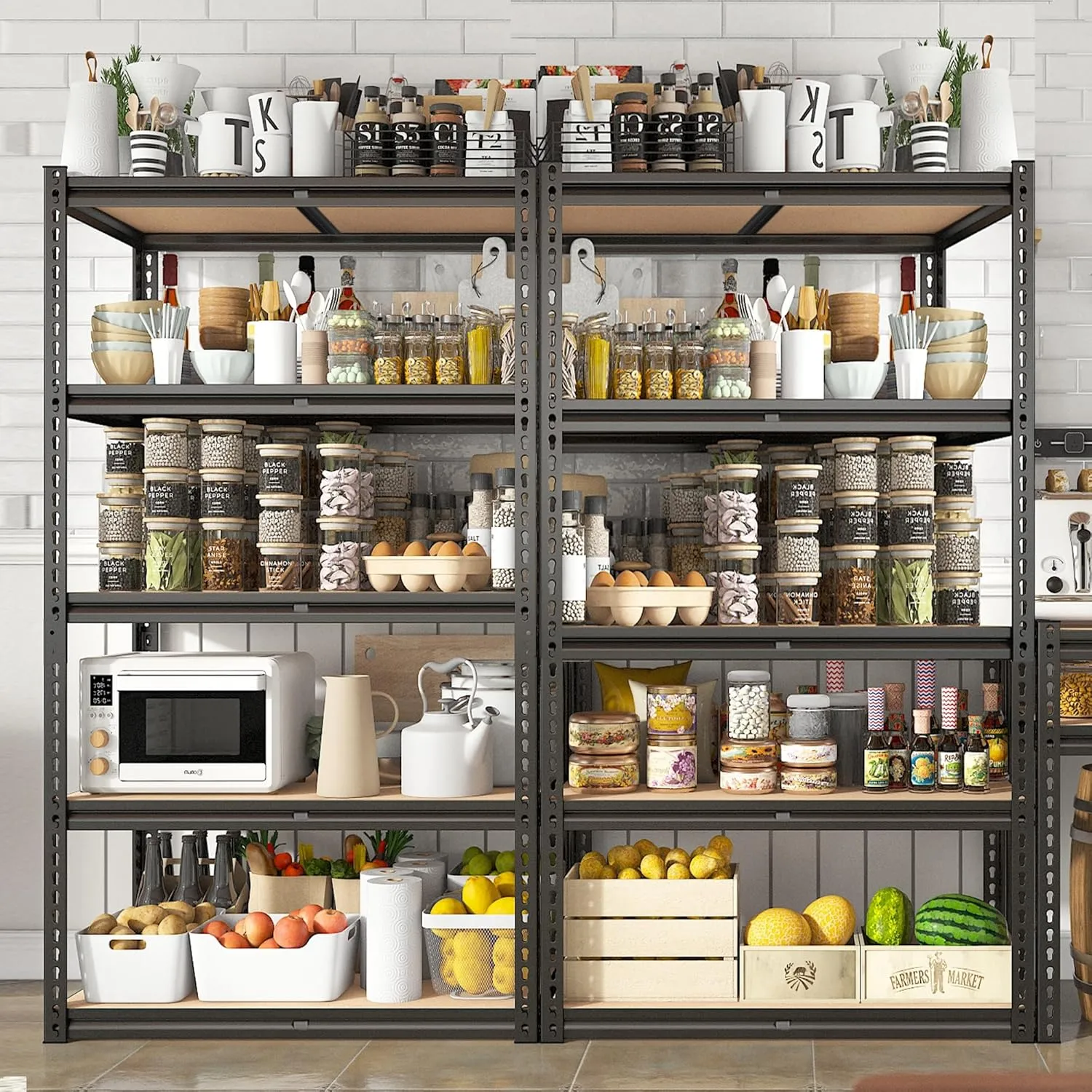 REIBII 5-Tier Heavy Duty Adjustable Metal Shelving Unit, 72" H x 35.55" W x 16" D, 2020LBS Capacity, Garage, Pantry, Closet, Industrial Style