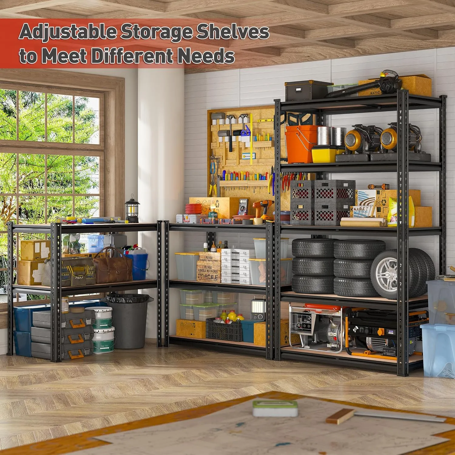 REIBII 5-Tier Heavy Duty Adjustable Metal Shelving Unit, 72" H x 35.55" W x 16" D, 2020LBS Capacity, Garage, Pantry, Closet, Industrial Style
