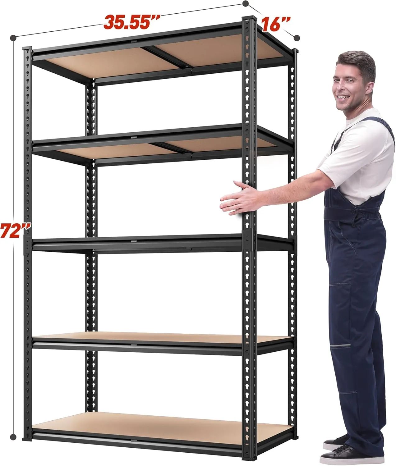 REIBII 5-Tier Heavy Duty Adjustable Metal Shelving Unit, 72" H x 35.55" W x 16" D, 2020LBS Capacity, Garage, Pantry, Closet, Industrial Style