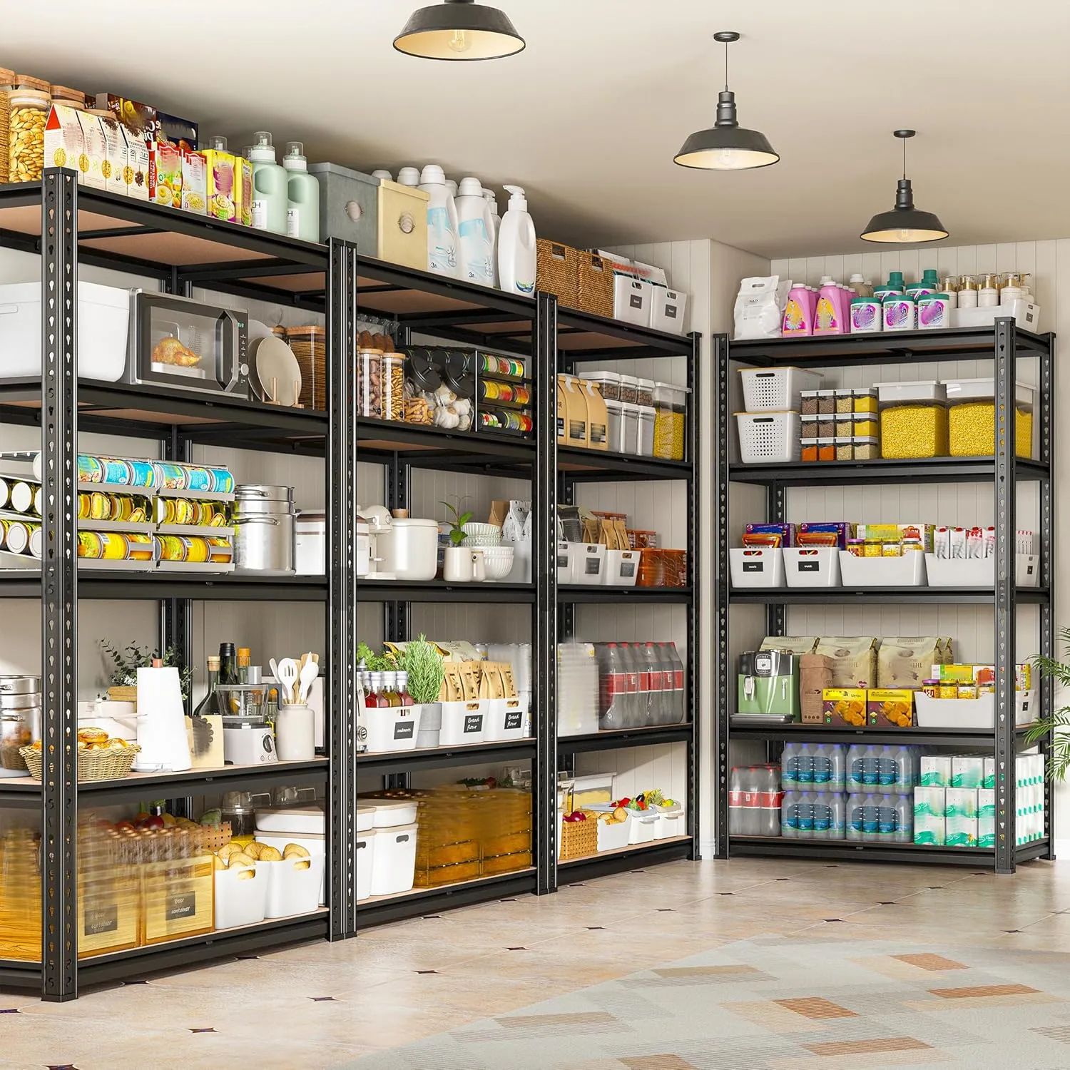 REIBII 5-Tier Heavy Duty Adjustable Metal Shelving Unit, 72" H x 35.55" W x 16" D, 2020LBS Capacity, Garage, Pantry, Closet, Industrial Style