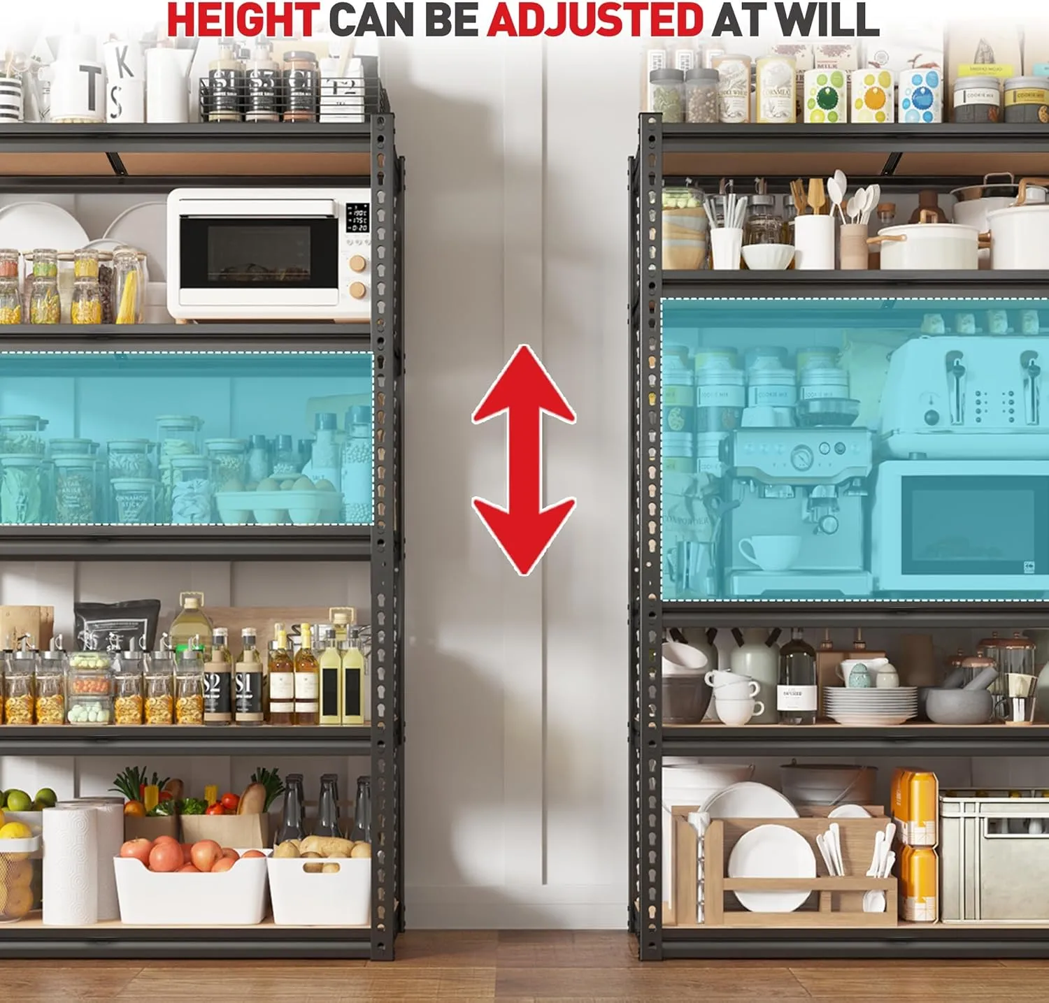 REIBII 5-Tier Heavy Duty Adjustable Metal Shelving Unit, 72" H x 35.55" W x 16" D, 2020LBS Capacity, Garage, Pantry, Closet, Industrial Style