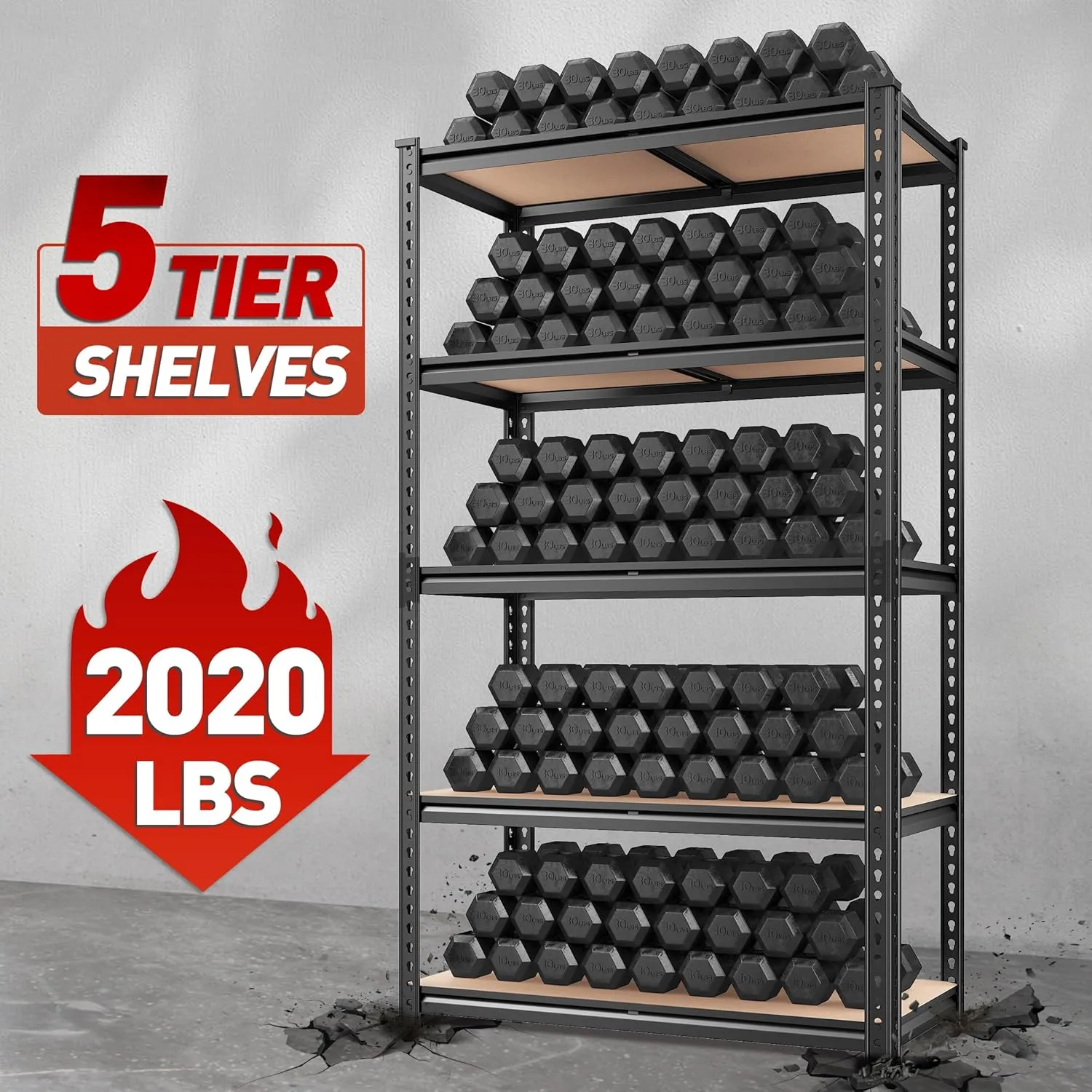 REIBII 5-Tier Heavy Duty Adjustable Metal Shelving Unit, 72" H x 35.55" W x 16" D, 2020LBS Capacity, Garage, Pantry, Closet, Industrial Style
