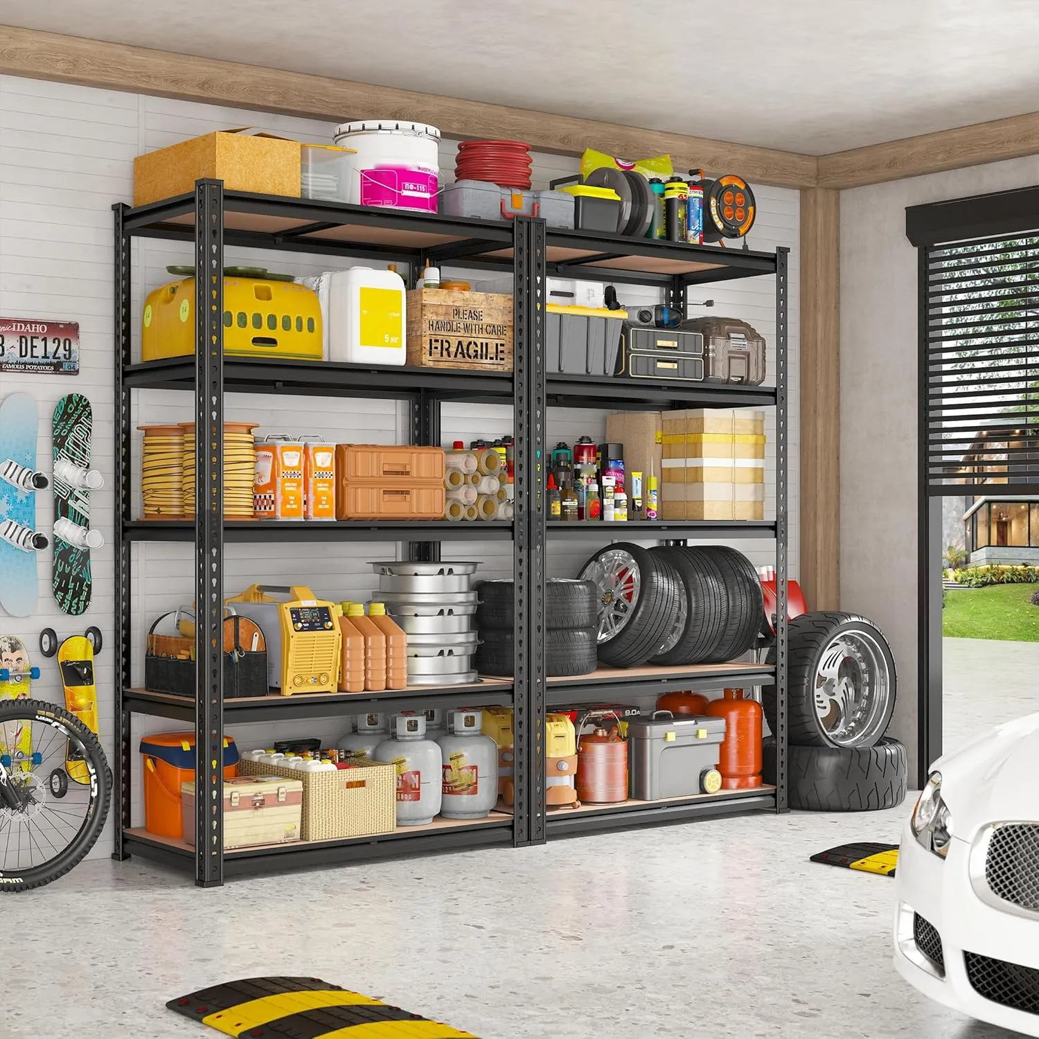 REIBII 5-Tier Heavy Duty Adjustable Metal Shelving Unit, 72" H x 35.55" W x 16" D, 2020LBS Capacity, Garage, Pantry, Closet, Industrial Style
