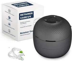 Retainer Case Denture Bath Case, Multipurpose Retainer Cleaner and Store Case with Light & Fan Functions, All-in-one Denture Bath Box for Aligner Night/Mouth Guard Denture and Pacifier