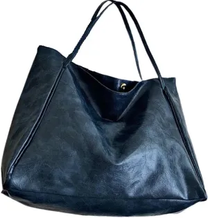 Retro Tote Bag for Women PU Leather Handbags Large Handheld Shoulder Bag with Botton School Office Travel Essentials