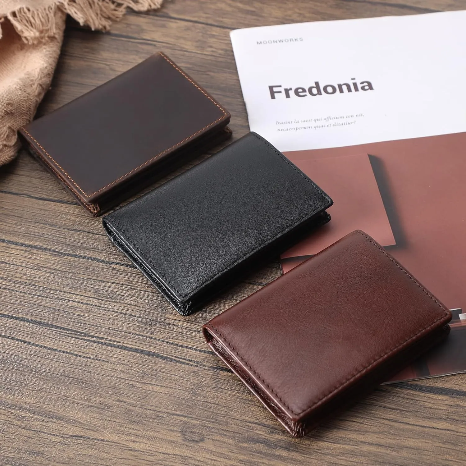 RFID Blocking Front Pocket Minimalist Slim Leather Bifold Wallet Credit Card Case Holder ID Window