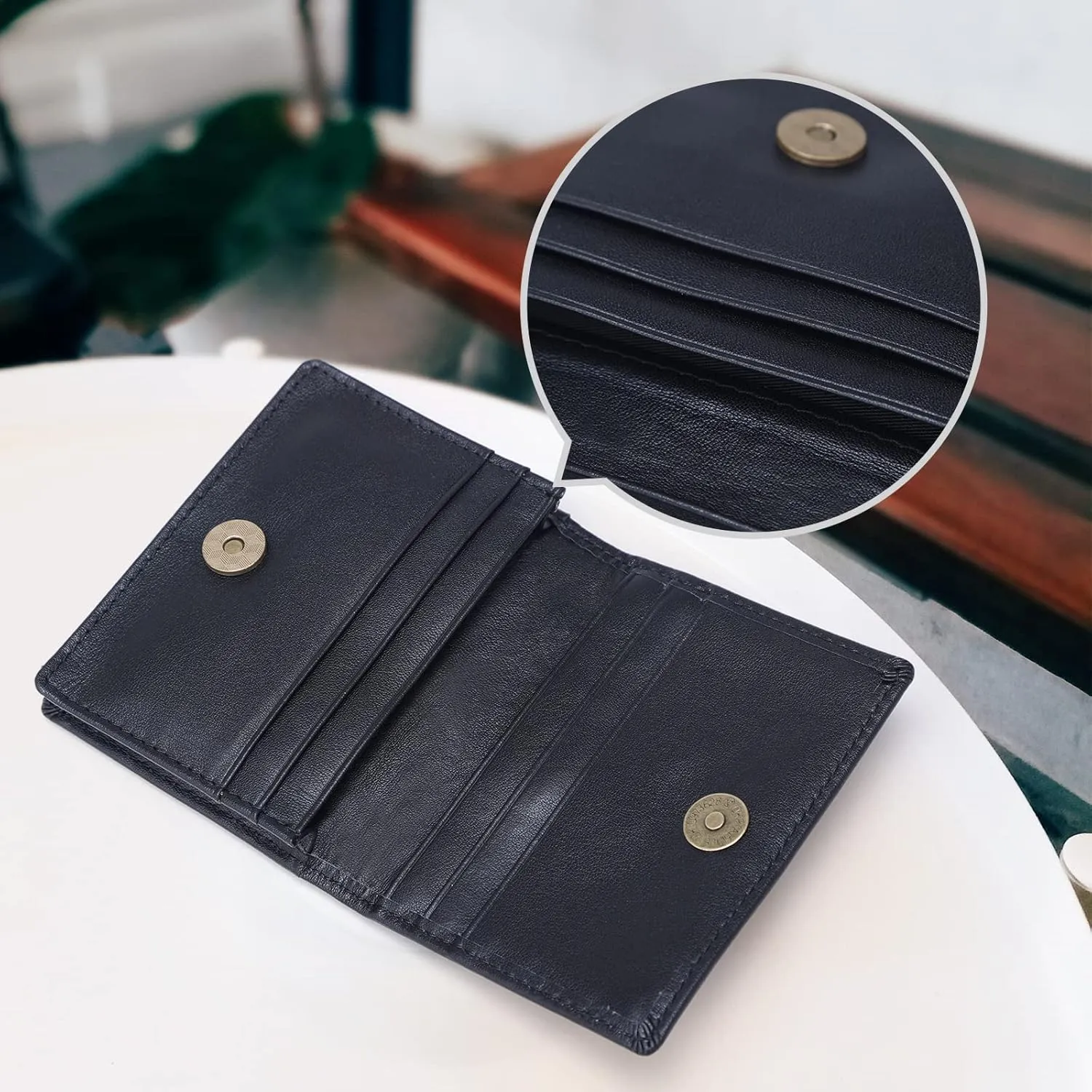 RFID Blocking Front Pocket Minimalist Slim Leather Bifold Wallet Credit Card Case Holder ID Window