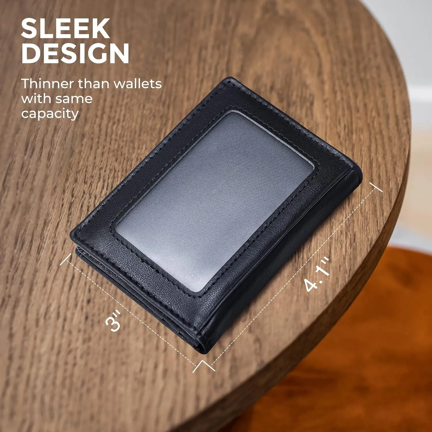 RFID Blocking Front Pocket Minimalist Slim Leather Bifold Wallet Credit Card Case Holder ID Window