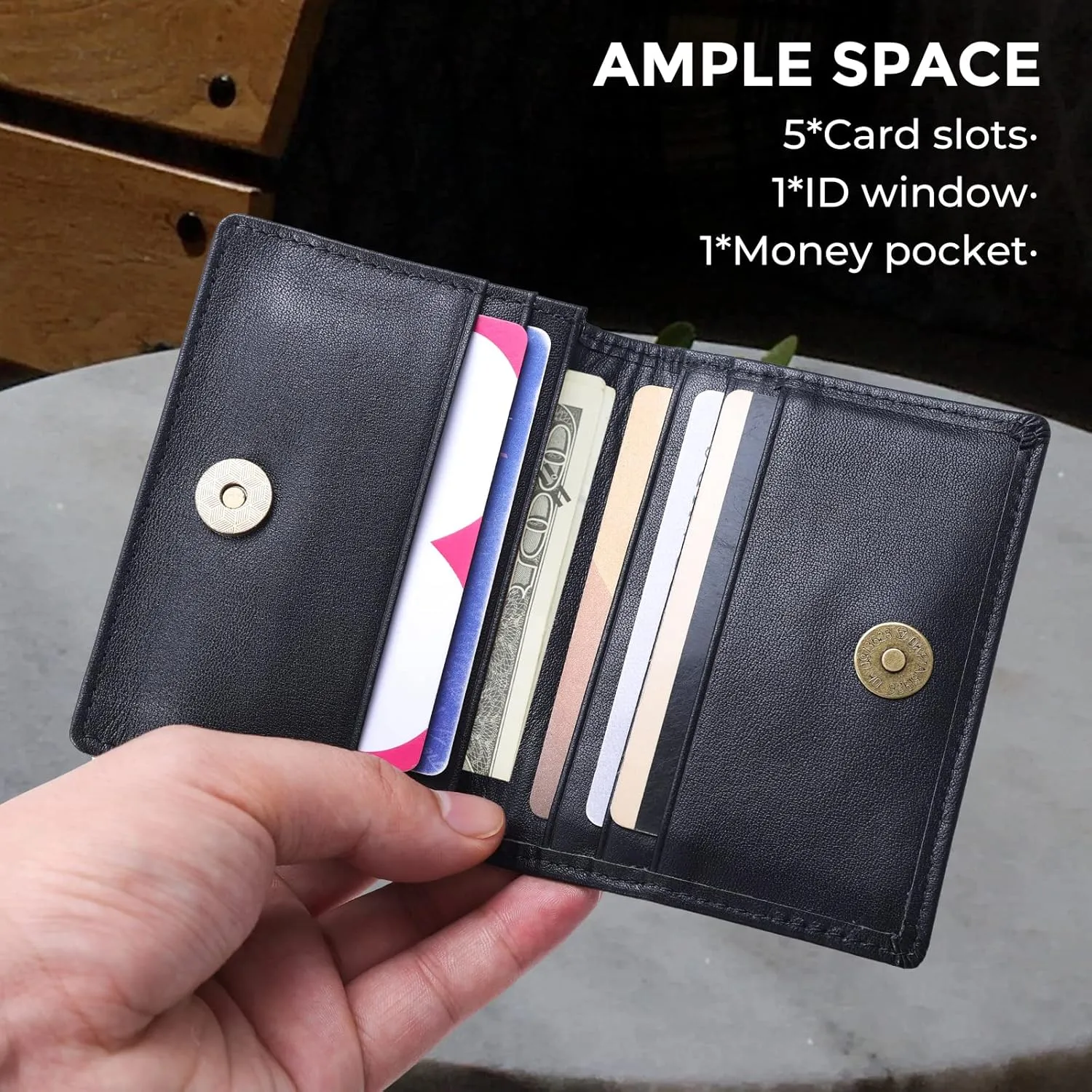 RFID Blocking Front Pocket Minimalist Slim Leather Bifold Wallet Credit Card Case Holder ID Window