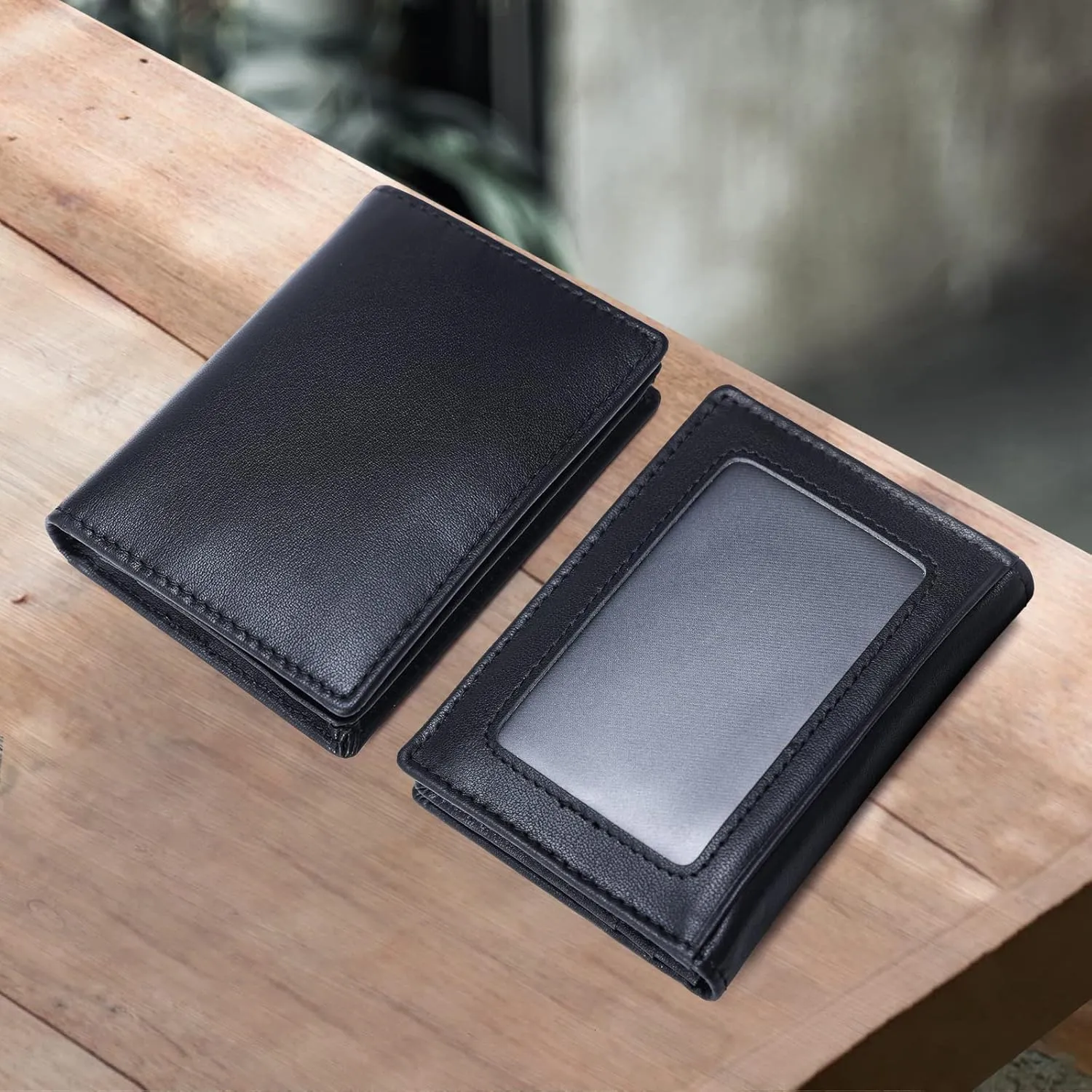 RFID Blocking Front Pocket Minimalist Slim Leather Bifold Wallet Credit Card Case Holder ID Window
