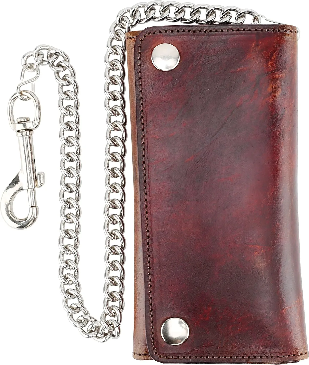 RFID Blocking Men's Tri-fold Vintage Long Style cow Leather With Chain card holder Wallet,MADE IN USA
