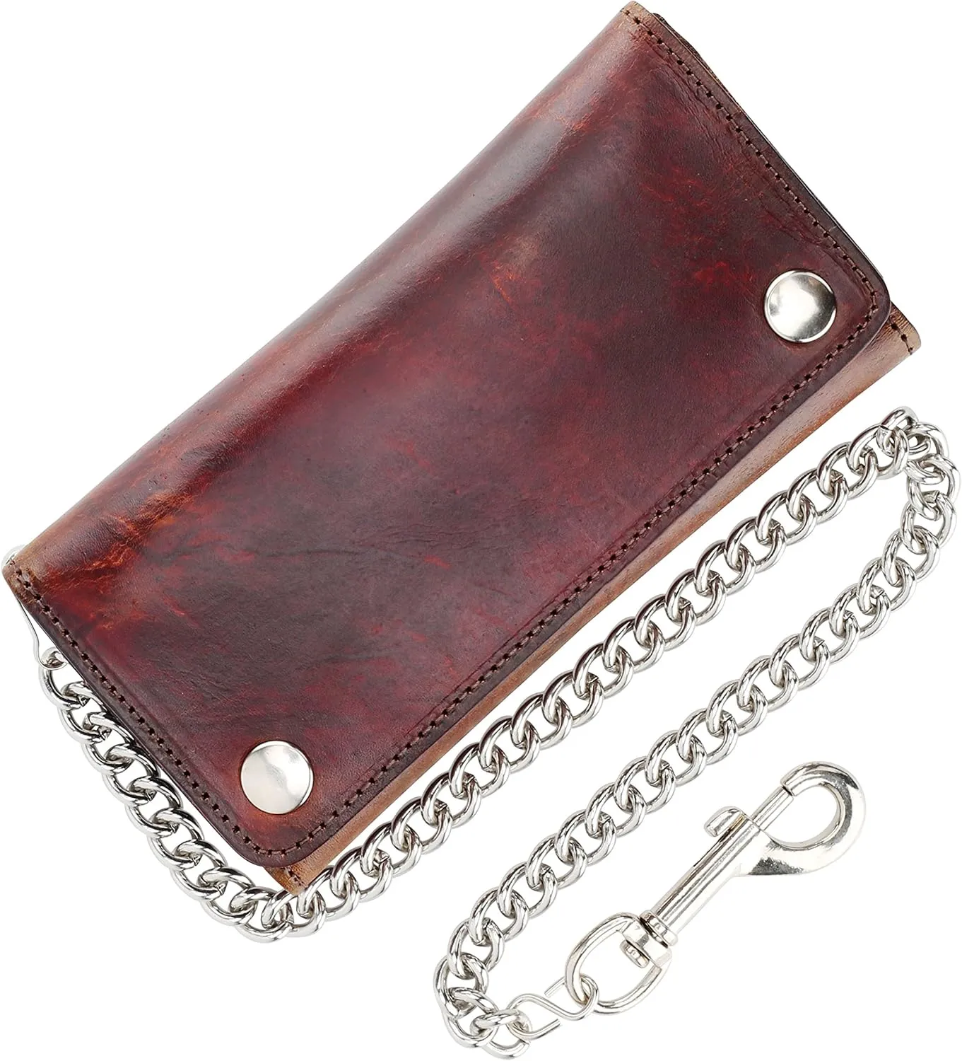 RFID Blocking Men's Tri-fold Vintage Long Style cow Leather With Chain card holder Wallet,MADE IN USA