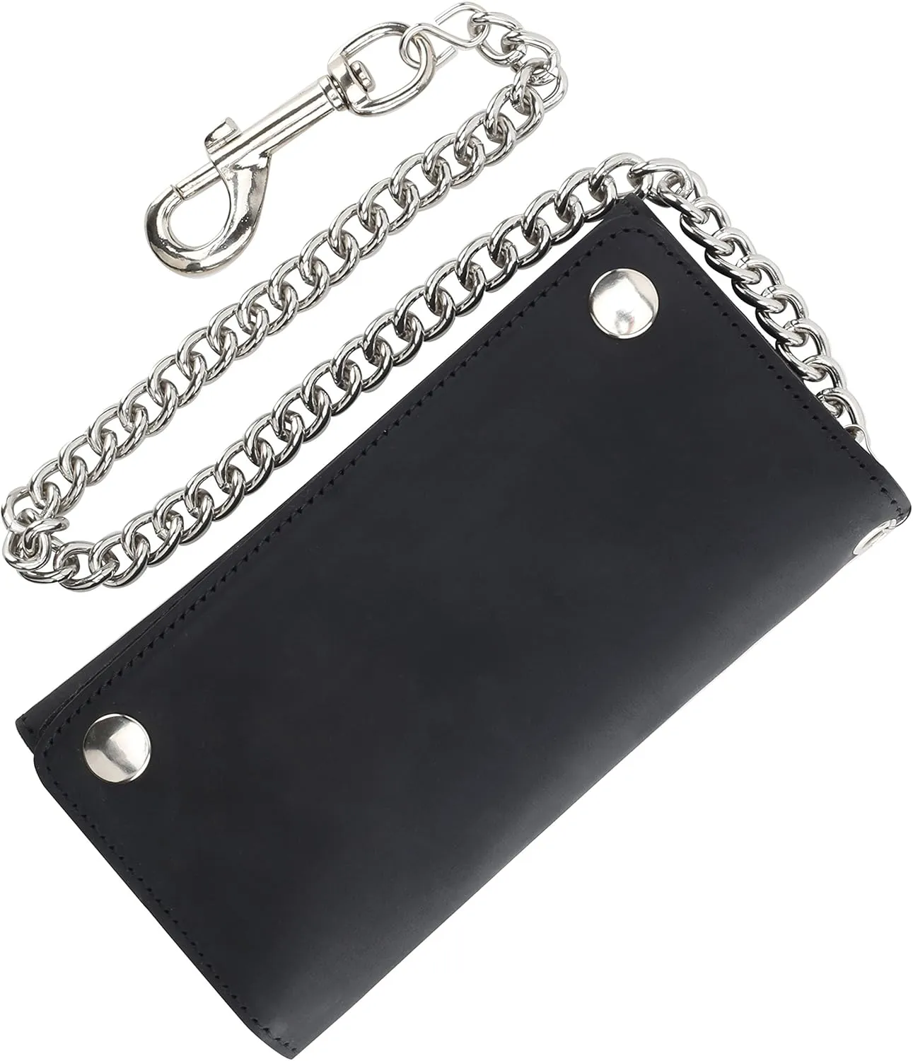 RFID Blocking Men's Tri-fold Vintage Long Style cow Leather With Chain card holder Wallet,MADE IN USA