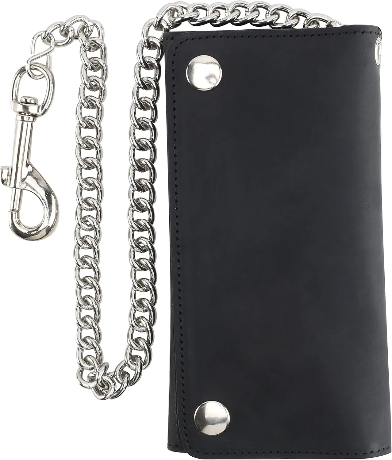 RFID Blocking Men's Tri-fold Vintage Long Style cow Leather With Chain card holder Wallet,MADE IN USA