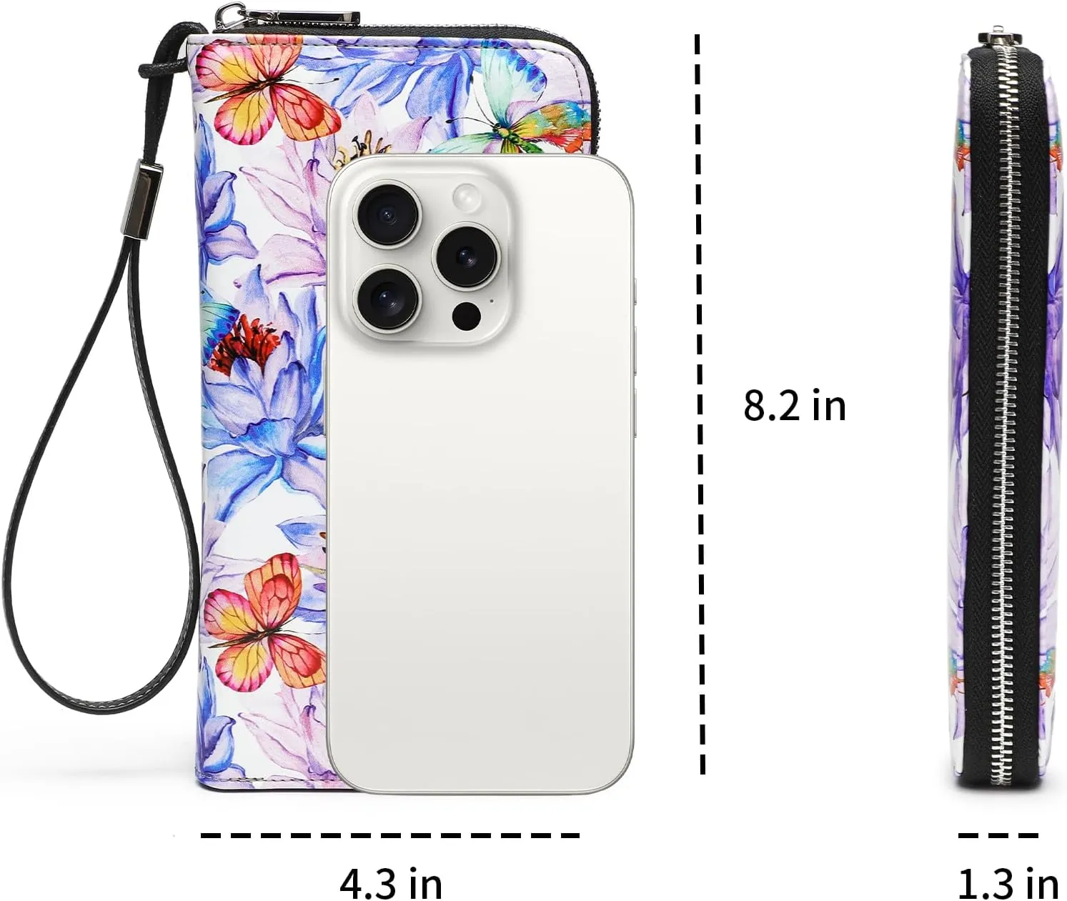 Rfid Blocking Wristlet Large Wallet for Women Credit Card Holder Bifold Designer Zipper Phone Long Wallet Purse Pink Purple Flowers