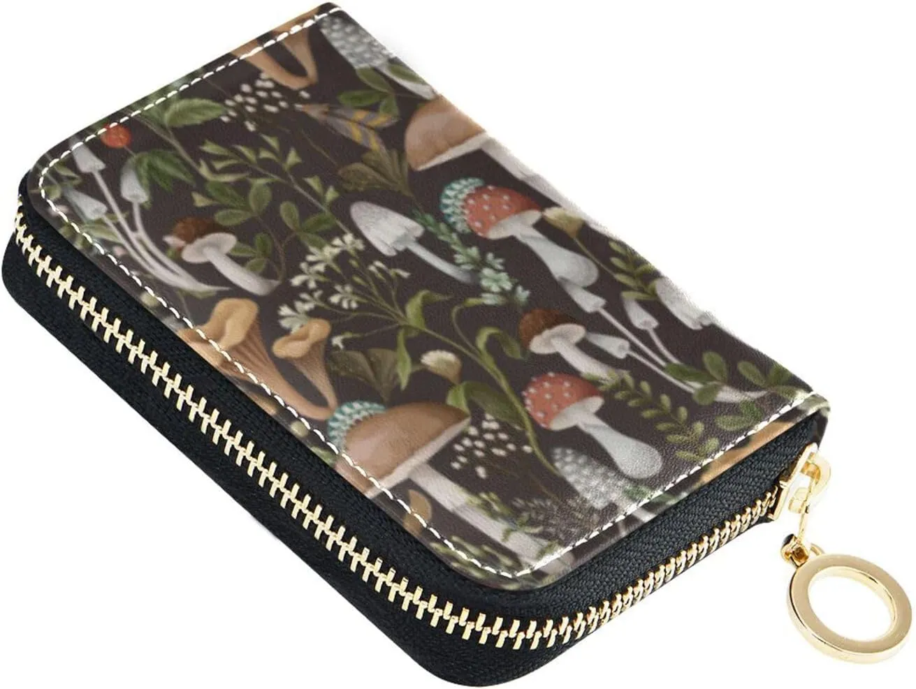 RFID Credit Card Holder Mushrooms Berries Leather With Zipper Card Case Wallet for Women Girls