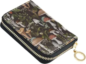 RFID Credit Card Holder Mushrooms Berries Leather With Zipper Card Case Wallet for Women Girls