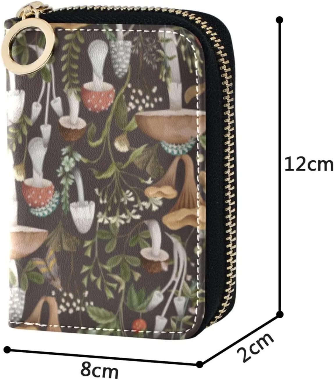 RFID Credit Card Holder Mushrooms Berries Leather With Zipper Card Case Wallet for Women Girls