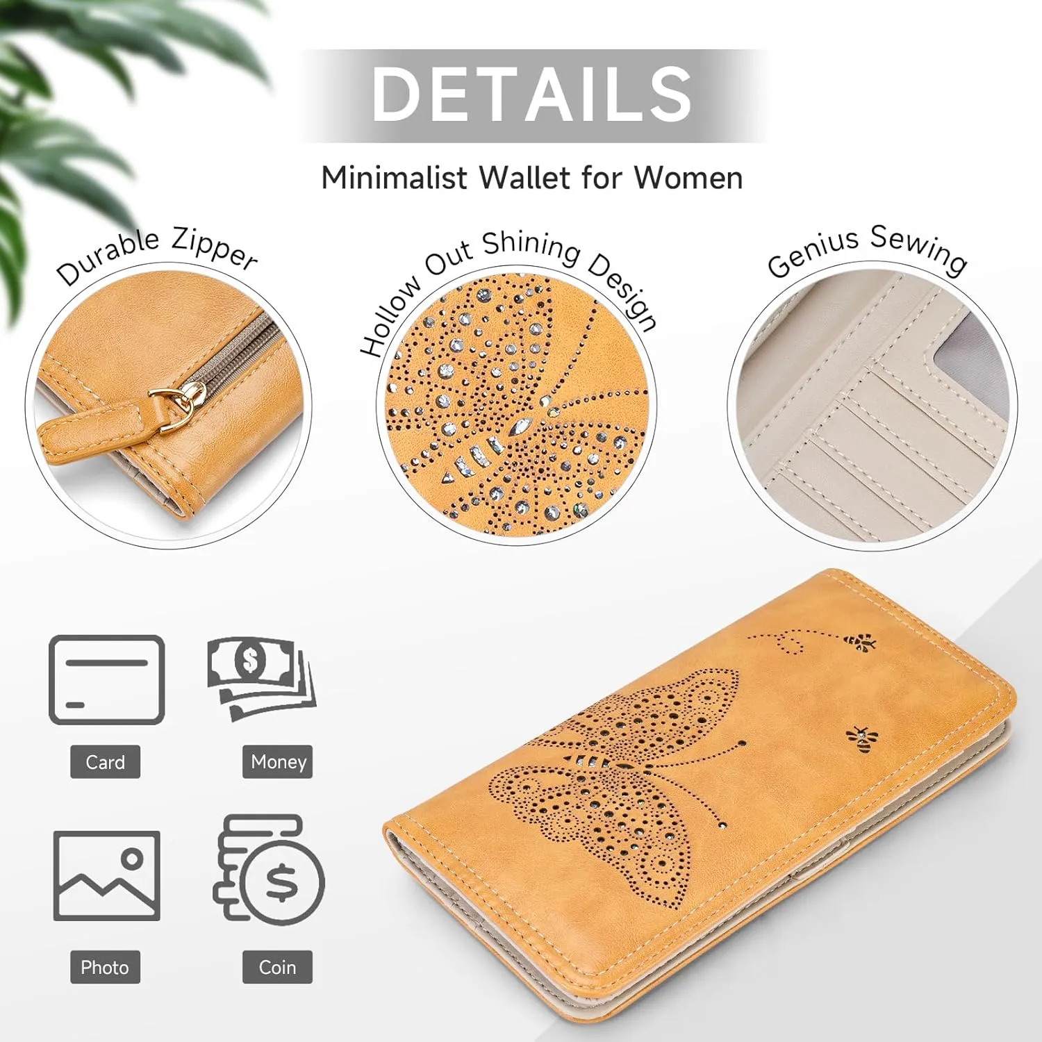 RFID Wallet Women Ultra Slim Thin Womens Wallet Compact Clutch Long Ladies Wallet for Women YELLOW